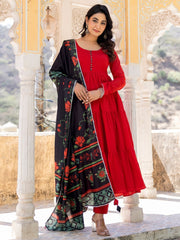 Namya Red Mul Cotton Anarkali Suit Set