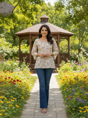 White Hand block Print Kurti