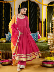 Pink Chanderi Gota Work Anarkali Suit Set