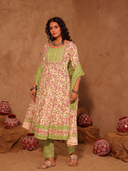 Gulbahar Hand Block Print Cotton Anarkali Set