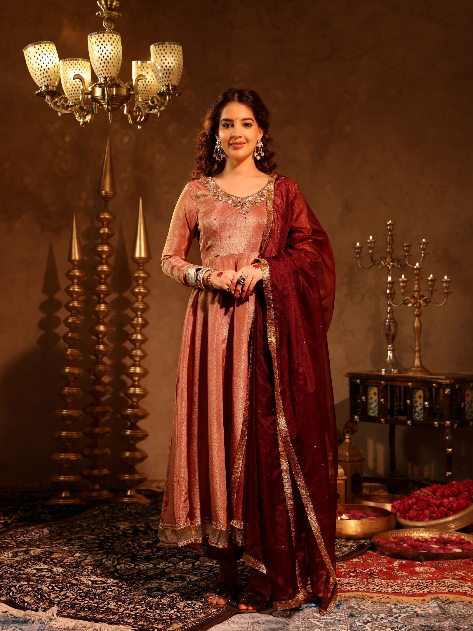 Aishwarya Tissue Hand Embroidered Anarkali Suit Set
