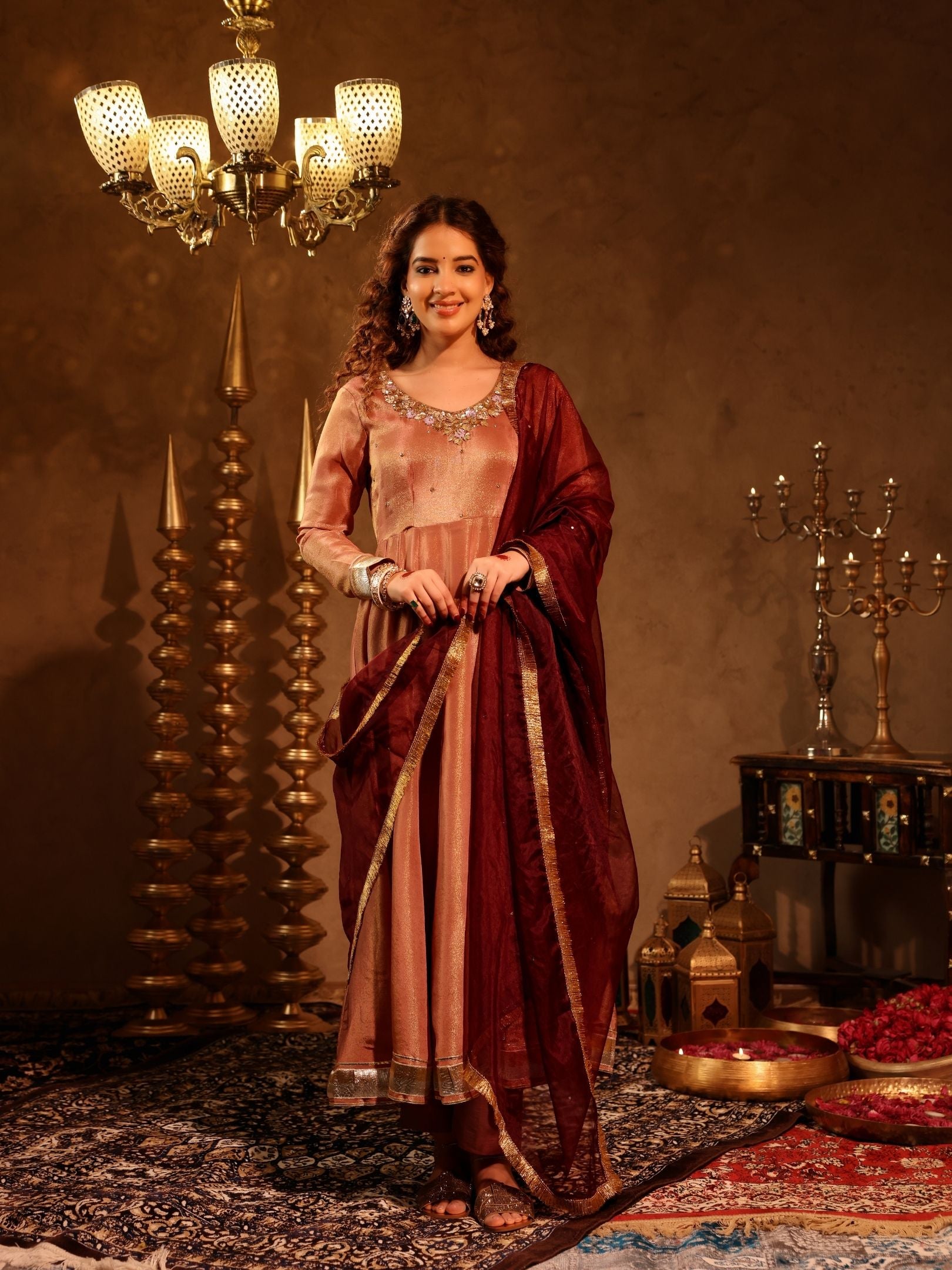 Aishwarya Tissue Hand Embroidered Anarkali Suit Set