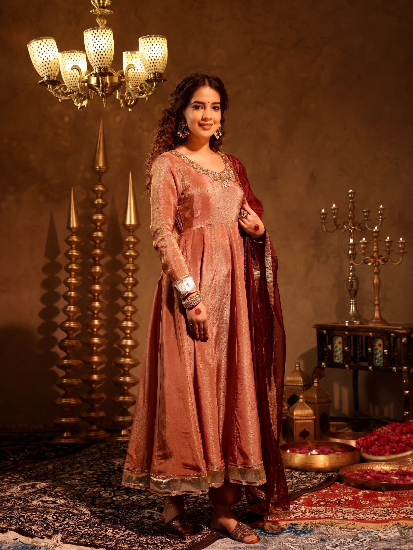 Aishwarya Tissue Hand Embroidered Anarkali Suit Set