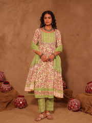 Gulbahar Hand Block Print Cotton Anarkali Set