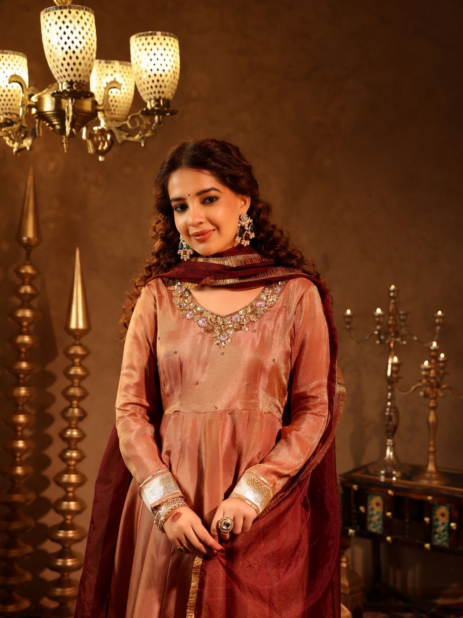Aishwarya Tissue Hand Embroidered Anarkali Suit Set