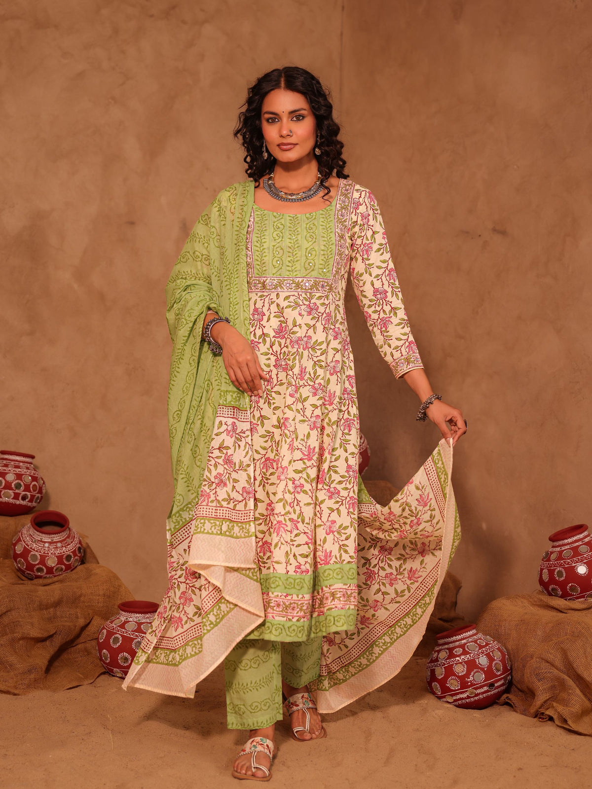 Gulbahar Hand Block Print Cotton Anarkali Set