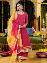 Pink Chanderi Gota Work Anarkali Suit Set