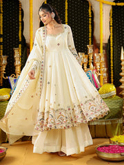 Ivory Tissue Heavy Embroidered Anarkali Suit Set