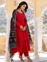 Namya Red Mul Cotton Anarkali Suit Set