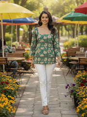 Green Hand block Print Kurti