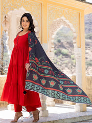 Namya Red Mul Cotton Anarkali Suit Set