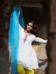 Mishri White Georgette Embroidered Farsi Suit Set