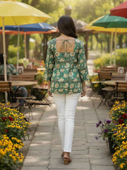 Green Hand block Print Kurti