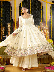 Ivory Tissue Heavy Embroidered Anarkali Suit Set