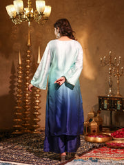 Satin Blue Ombre Mirror Work Kurta Set