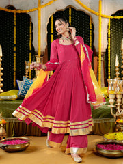 Pink Chanderi Gota Work Anarkali Suit Set