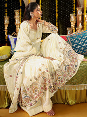 Ivory Tissue Heavy Embroidered Anarkali Suit Set