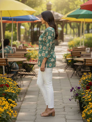 Green Hand block Print Kurti