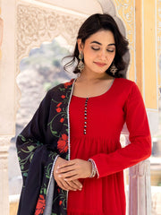Namya Red Mul Cotton Anarkali Suit Set