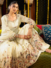 Ivory Tissue Heavy Embroidered Anarkali Suit Set
