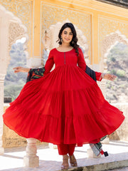 Namya Red Mul Cotton Anarkali Suit Set