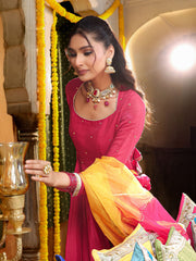 Pink Chanderi Gota Work Anarkali Suit Set