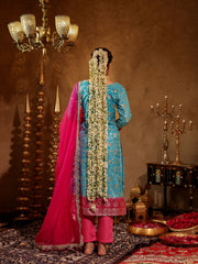 Asheera Blue Silk Jacquard Suit Set