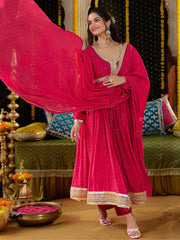 Pink Embroidered Anarkali Suit Set