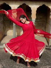 Kumkum Mul Chanderi Gota Work Anarkali Set