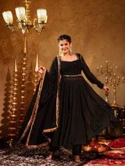 Shahzaadi Black Hand Embroidered  Anarkali Suit Set
