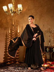 Shahzaadi Black Hand Embroidered  Anarkali Suit Set