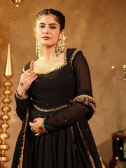 Shahzaadi Black Hand Embroidered  Anarkali Suit Set