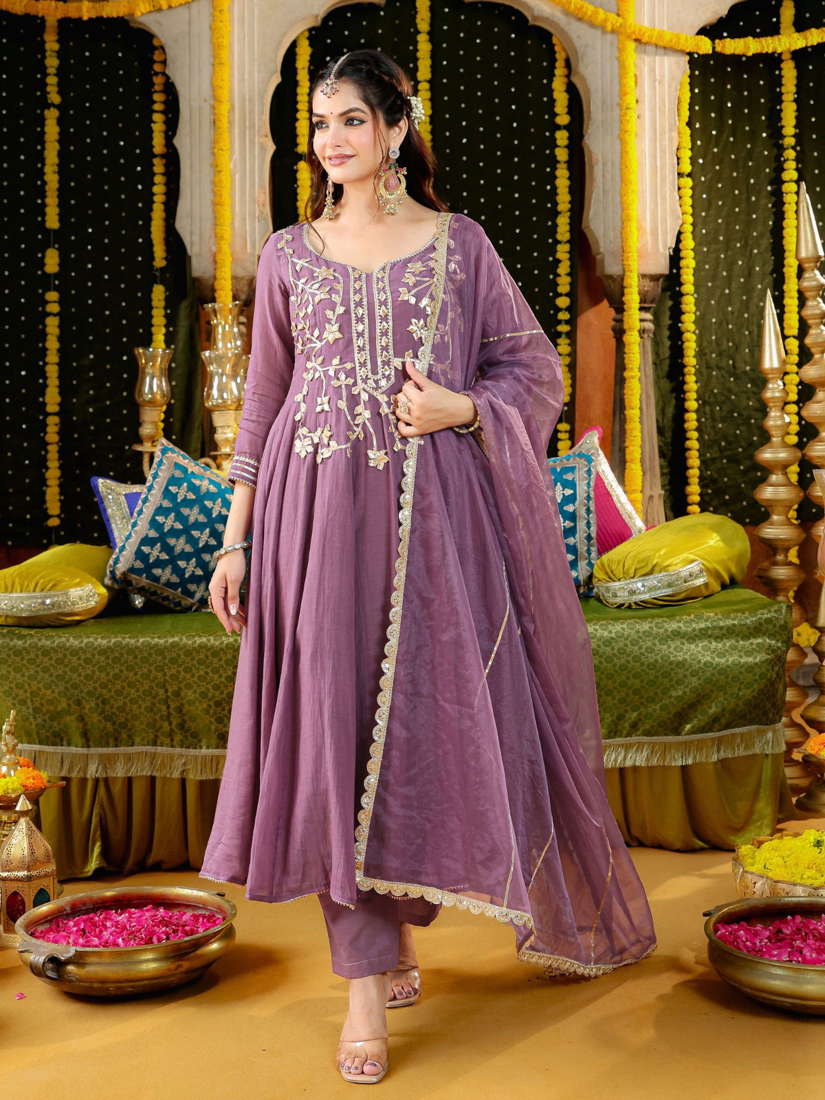 Lavender Gota Embroidered Anarkali Suit Set