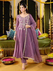 Lavender Gota Embroidered Anarkali Suit Set