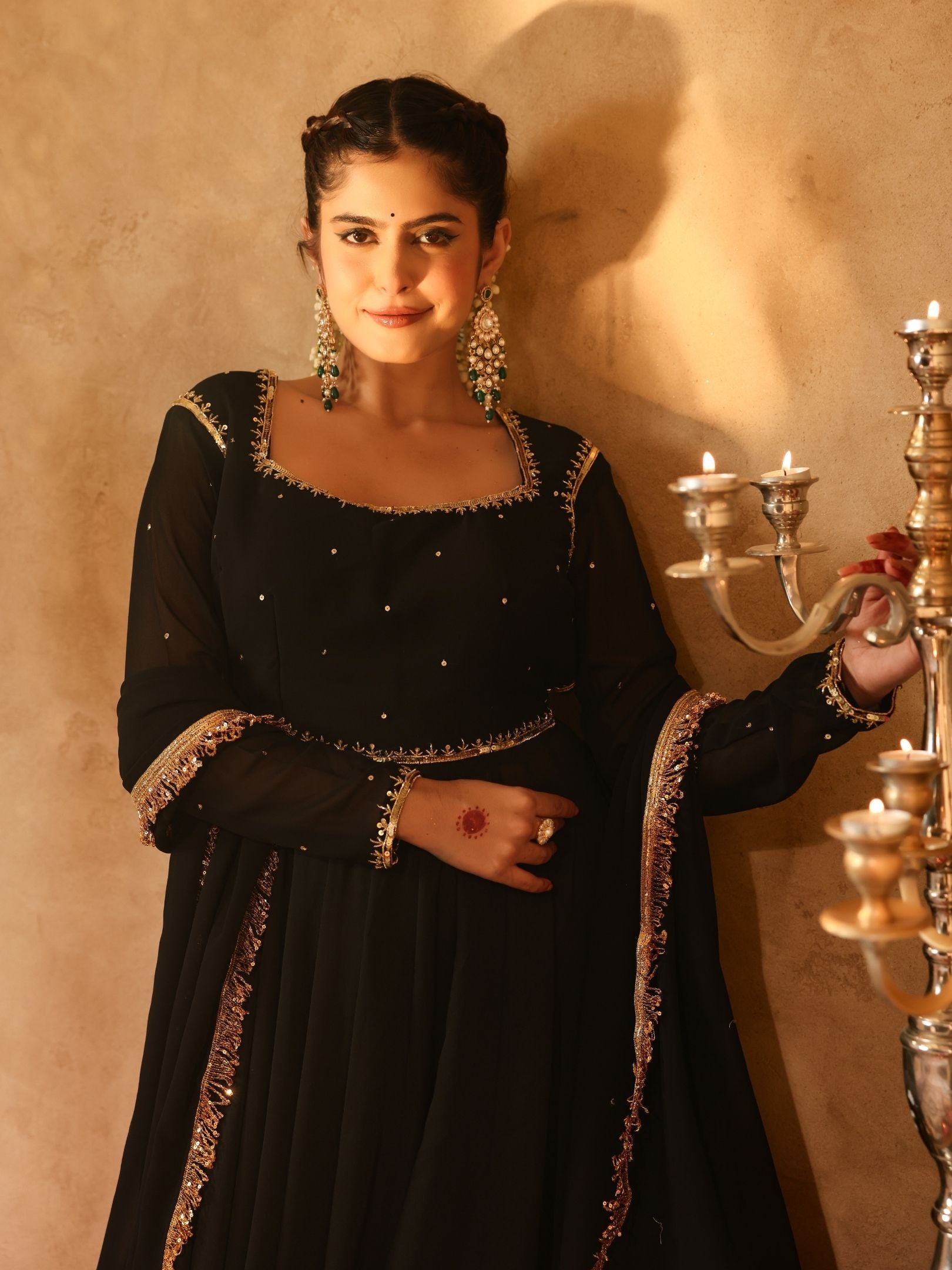 Shahzaadi Black Hand Embroidered  Anarkali Suit Set
