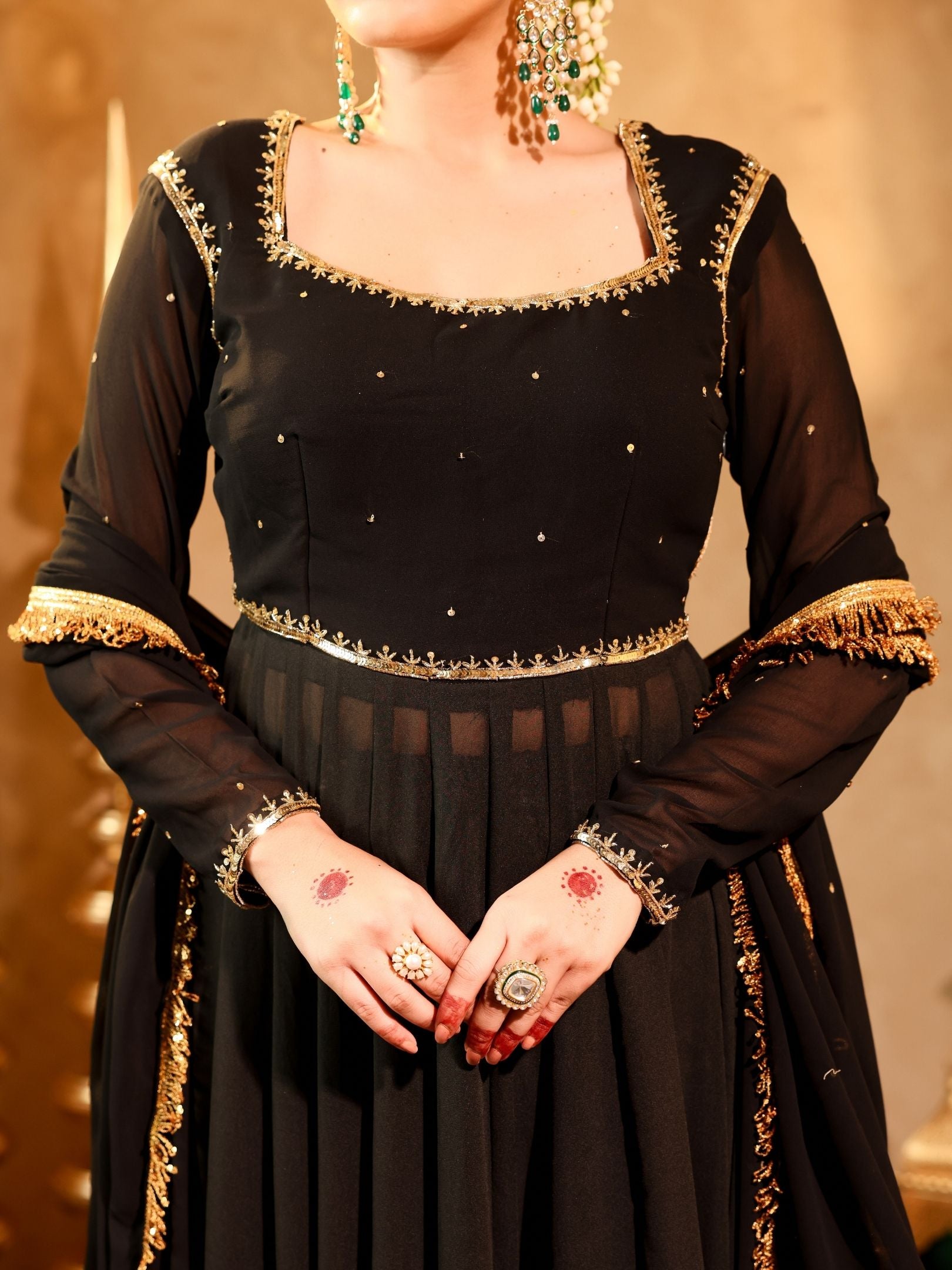 Shahzaadi Black Hand Embroidered  Anarkali Suit Set