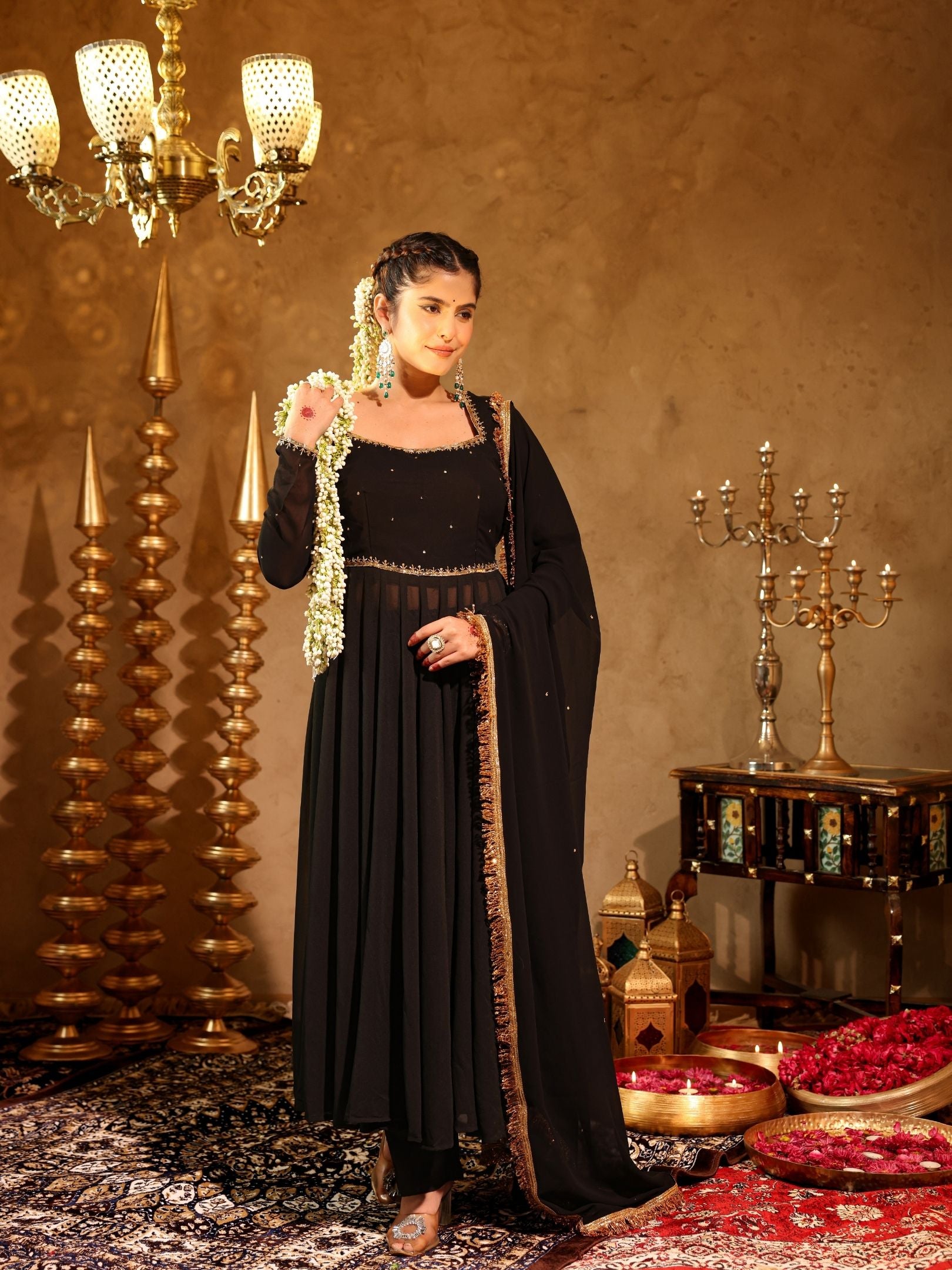 Shahzaadi Black Hand Embroidered  Anarkali Suit Set
