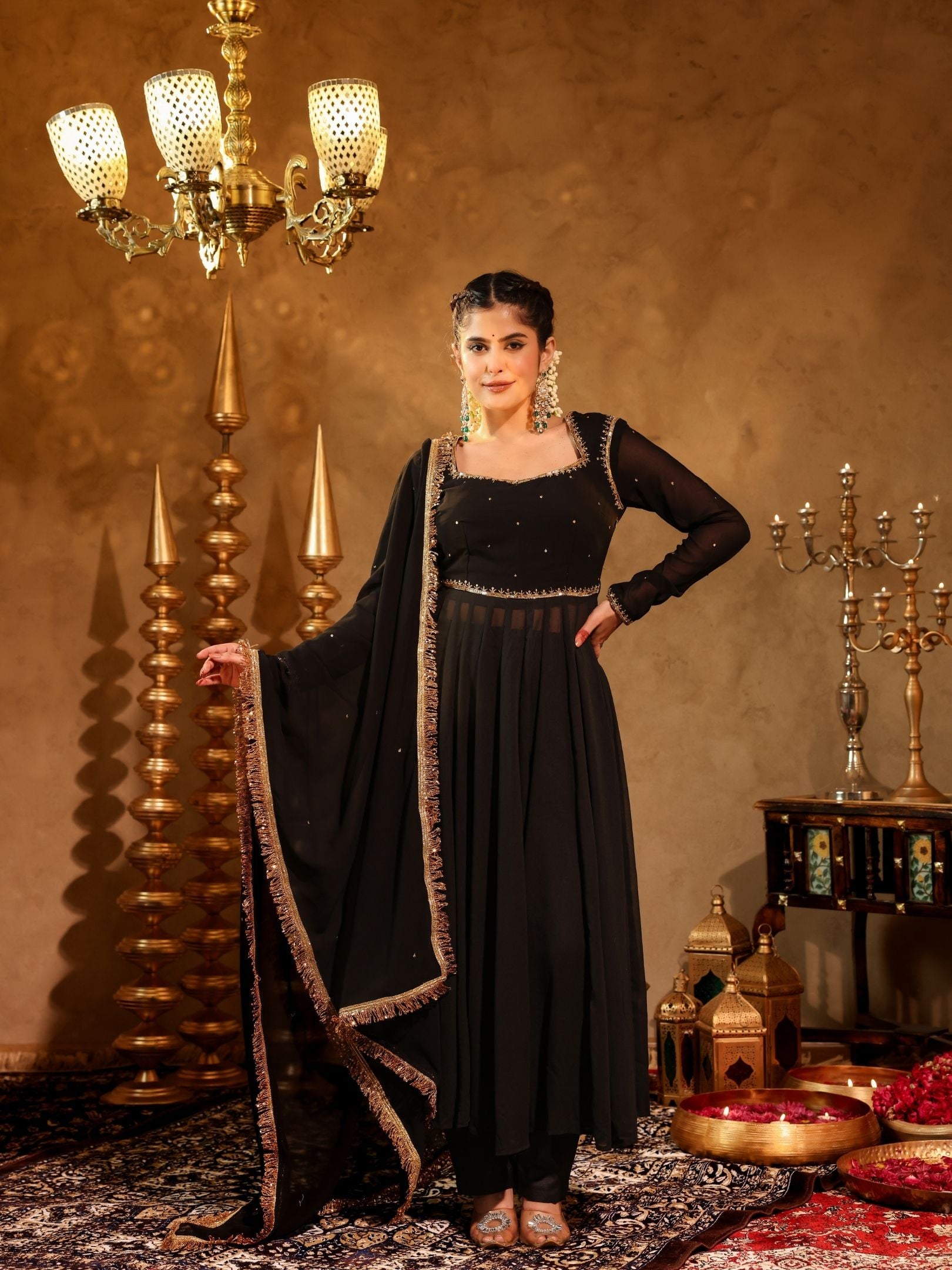 Shahzaadi Black Hand Embroidered Anarkali Suit Set 4XL Shahzaadi Black Hand Embroidered Anarkali Suit Set 4XL