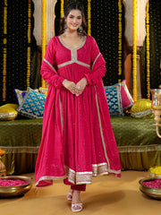 Pink Embroidered Anarkali Suit Set