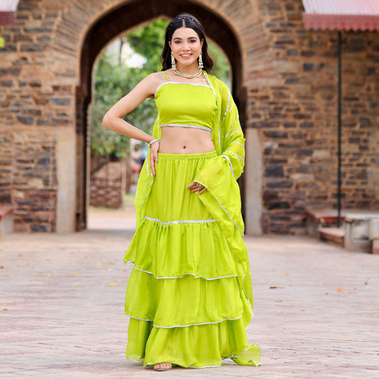 Komal Green Chiffon Lehnga Set