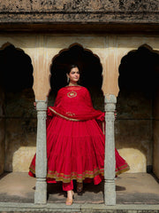 Kumkum Mul Chanderi Gota Work Anarkali Set