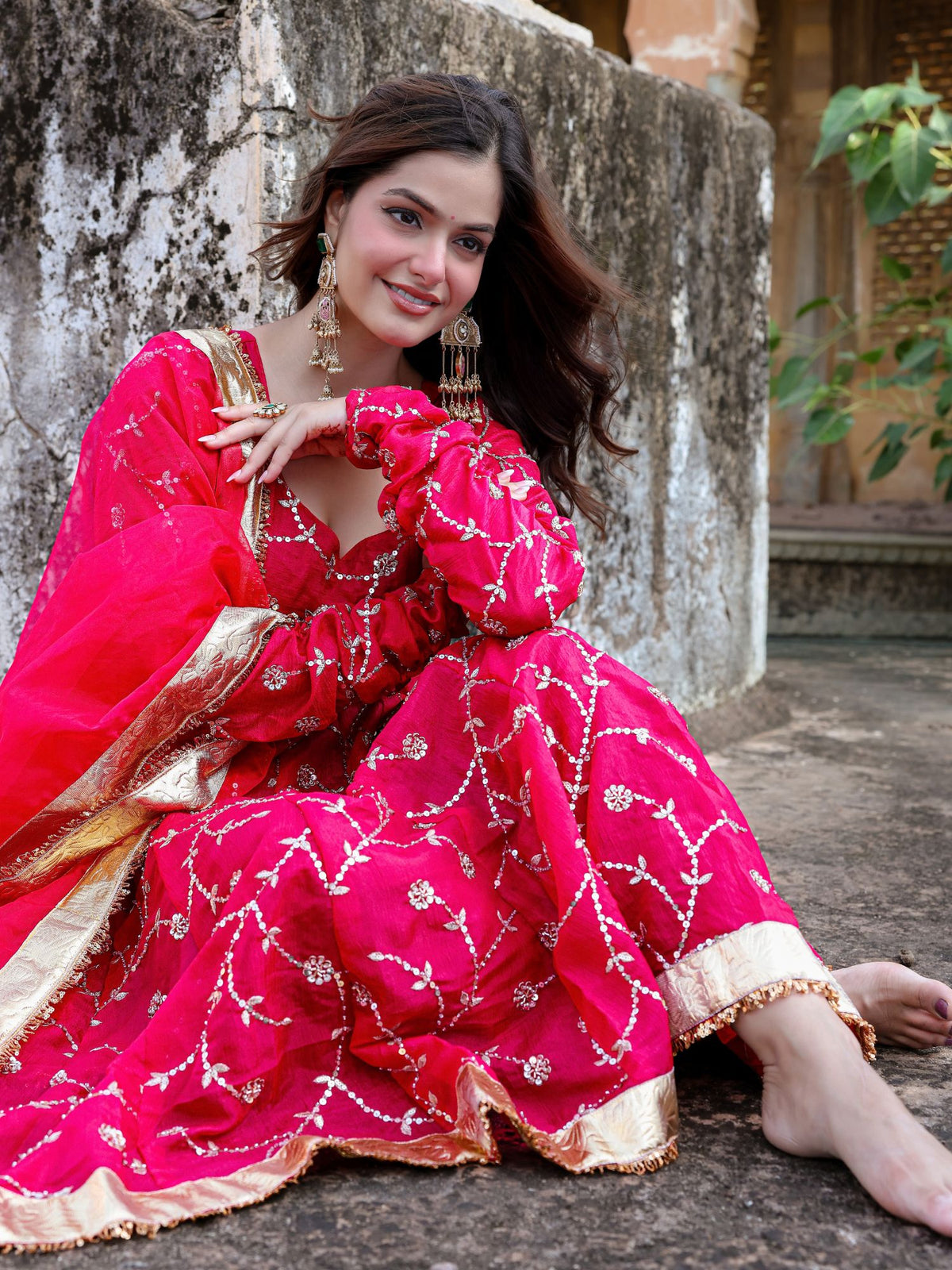Nishita Red Heavy Embroidered Anarkali Suit Set