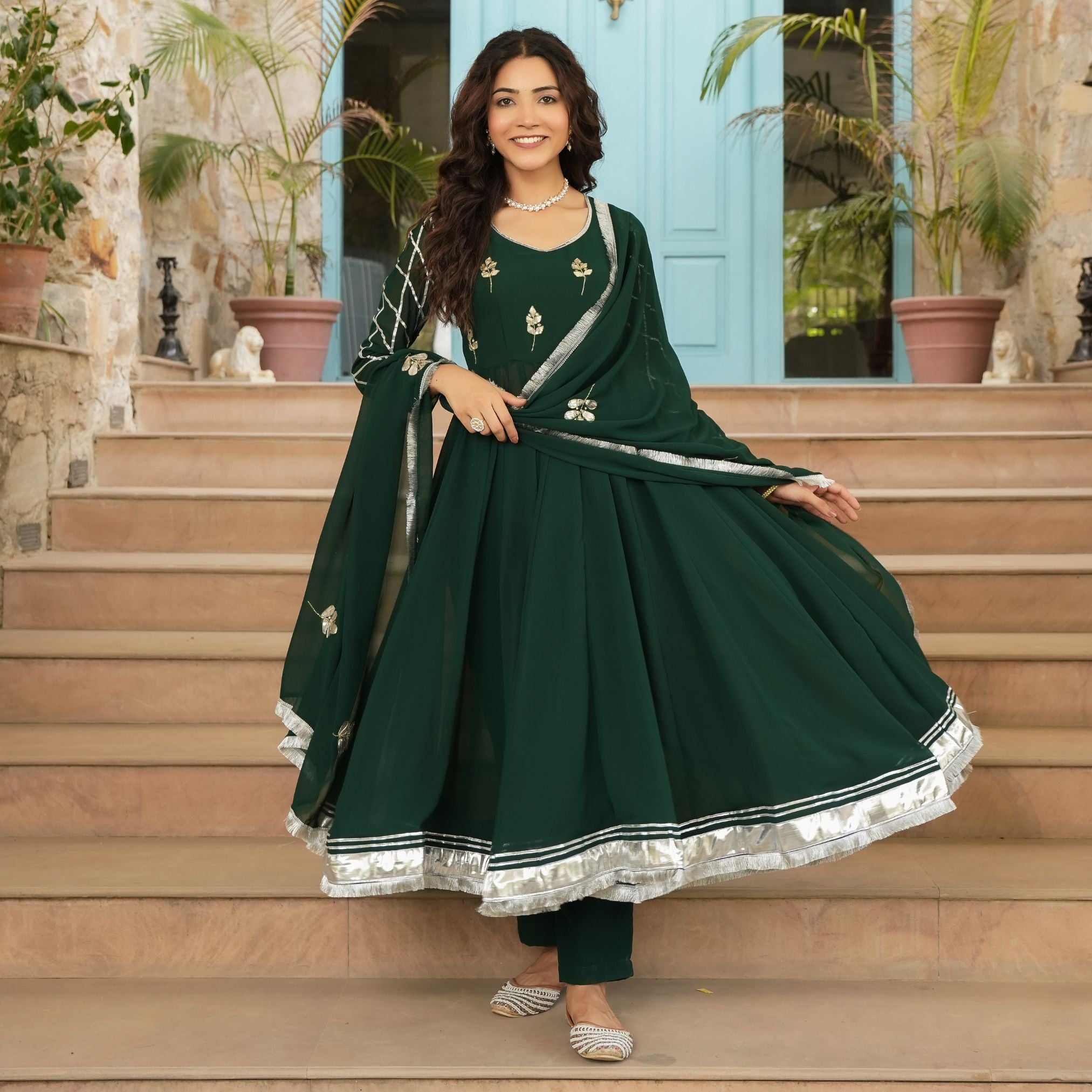 Asheera Georgette Green Gota Hand Work Anarkali Suit Set