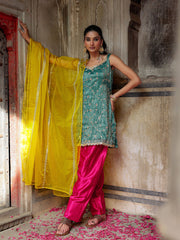 Teal Heavy Embroidered Farsi Suit Set