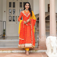 Radha Red Lehriya Anrakali Suit Set