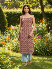 Hand Block Ajrakh Print Slip Cotton Kurti