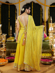 Yellow Georgette Embroidered Sharara Suit Set