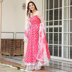 Asheera Pink Lehriya Anrakali Gown Set