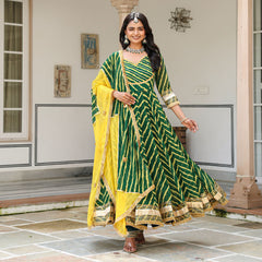 Heena Green Lehriya Anrakali Suit Set