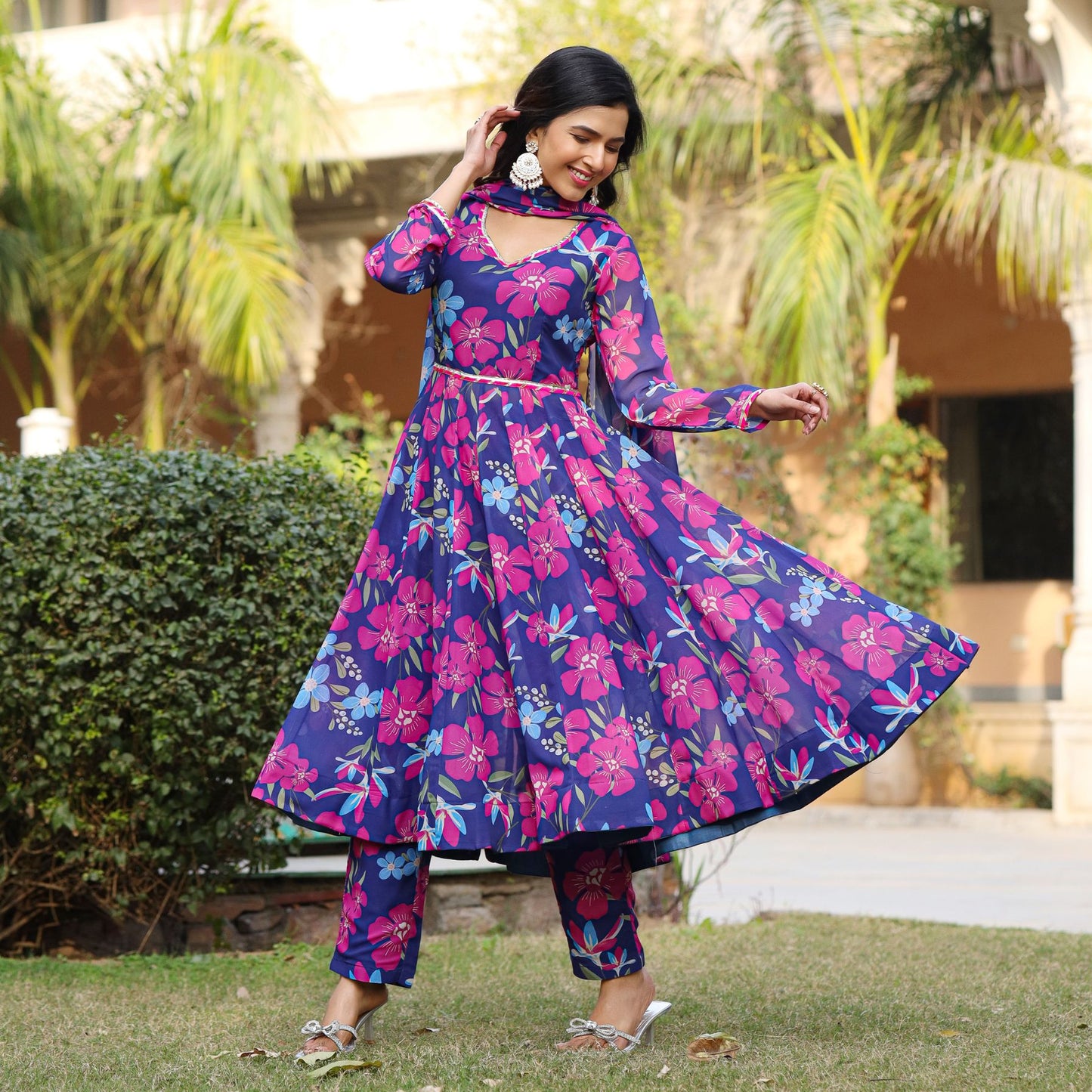 Aarohi Floral Printed Georgette Anarkali Suit Set